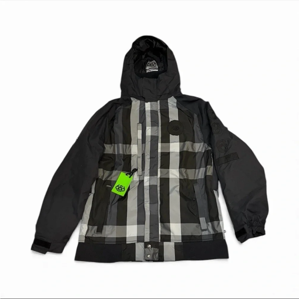 686 Men’s Black & Gray Infi-Dry Hooded Winter Jacket NEW - Picture 1 of 13